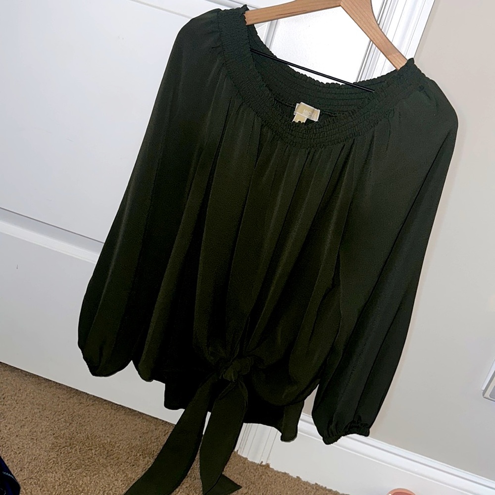 Michael Kors army green tie front blouse. LIKE NEW!!!